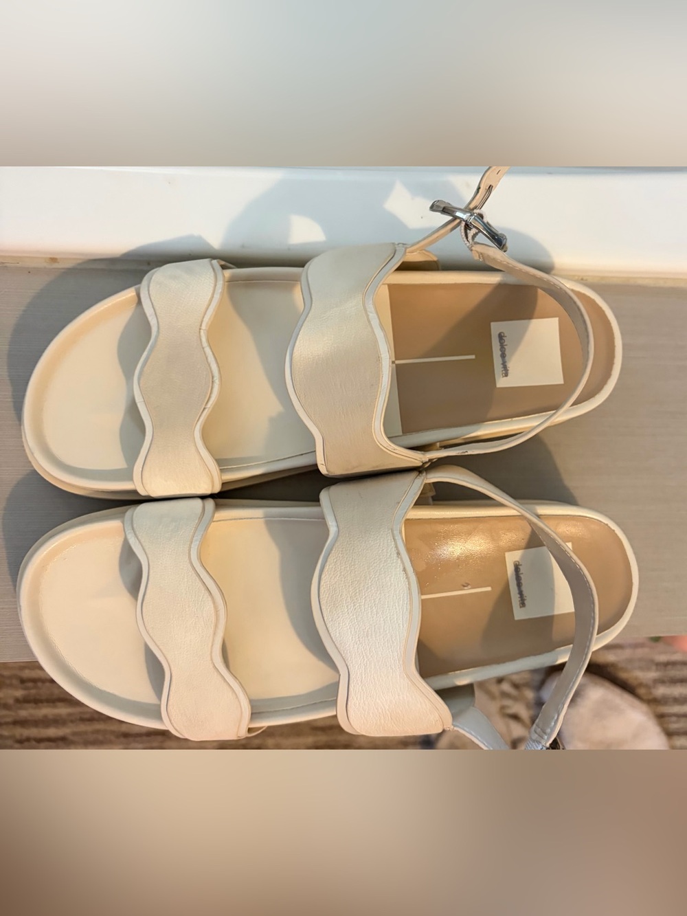 Dolce Vita Cream Wavy-Strap Flat Sandals